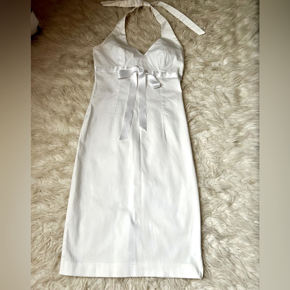 White Halter Tie-Back Sundress with Ribbon Waist 100% cotton